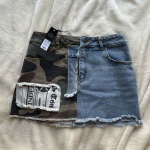 FASHION NOVA MINI DENIM/CAMO SKIRT